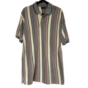 Van Heusen Mens XL Striped Polo Shirt Short Sleeve Cotton Burgundy Cream Grey